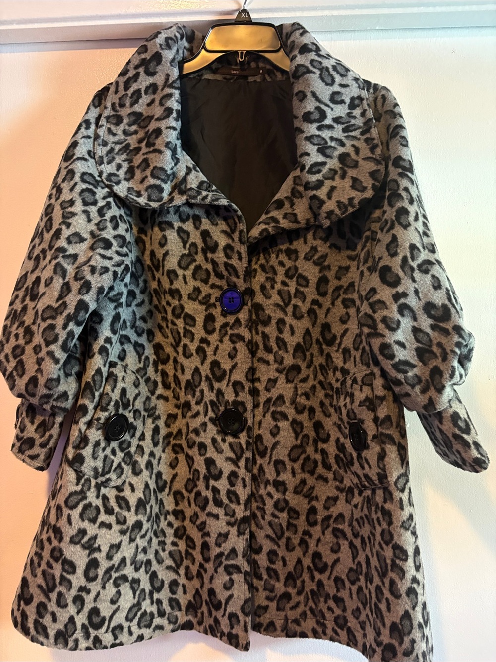 hazel Gray & Black Leopard Print Pea Coat